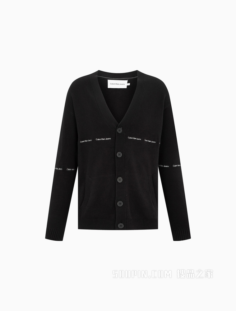 Calvin Klein 男士纽扣V领开衫纯棉刺绣毛衣针织衫J319779
