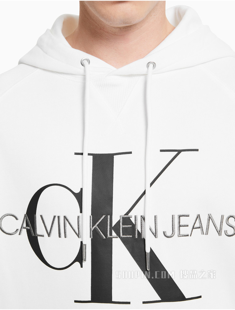 Calvin Klein 男装新年红时尚棉质交叠LOGO连帽套头卫衣J318041