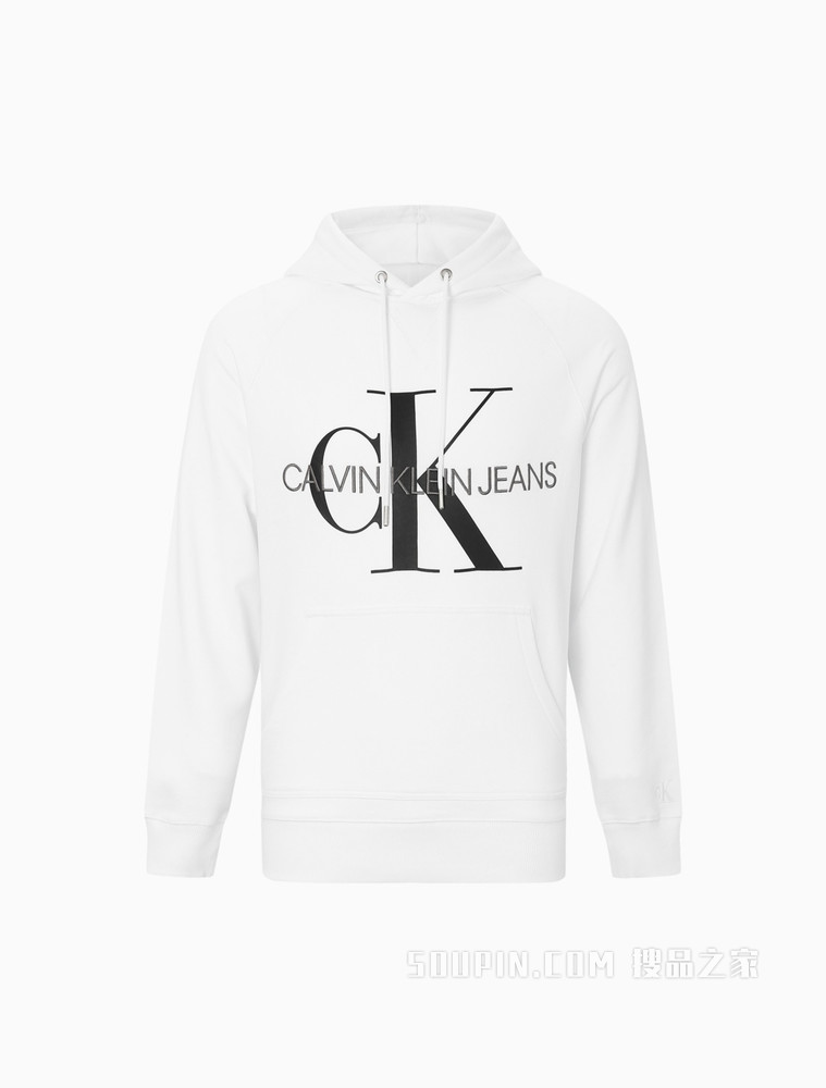 Calvin Klein 男装新年红时尚棉质交叠LOGO连帽套头卫衣J318041