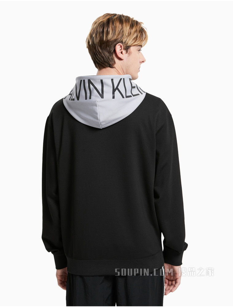 Calvin Klein 男女同款连帽撞色拼接LOGO印花卫衣J400150