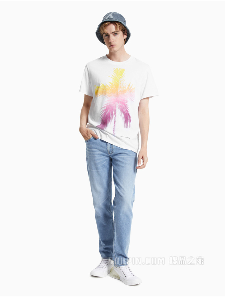 Calvin Klein 男装时尚度假风渐变椰树图案印花圆领短袖T恤J318195