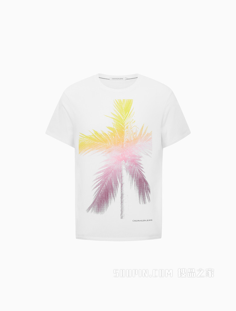 Calvin Klein 男装时尚度假风渐变椰树图案印花圆领短袖T恤J318195
