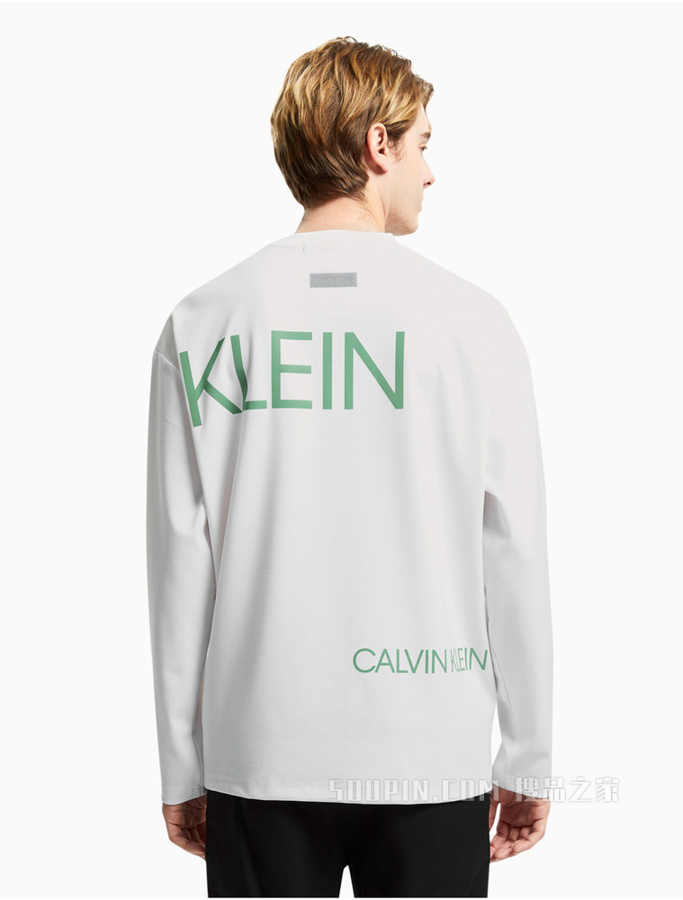 Calvin Klein 男女同款简约时尚圆领LOGO印花长袖T恤J400152