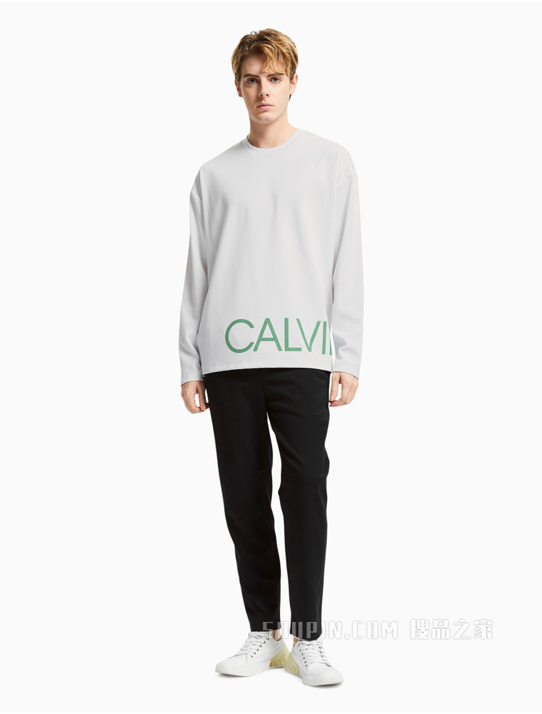 Calvin Klein 男女同款简约时尚圆领LOGO印花长袖T恤J400152
