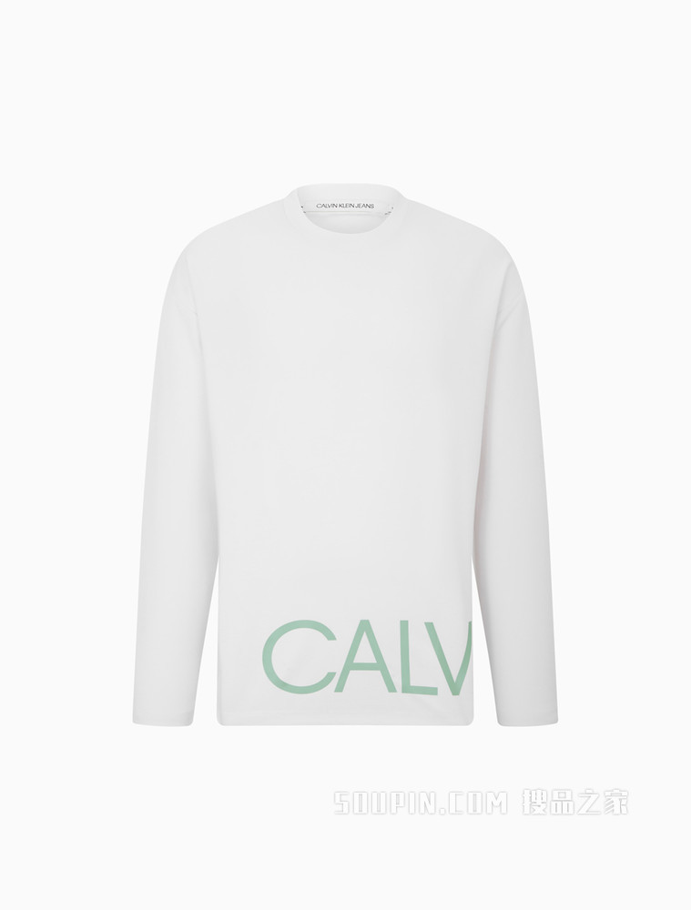 Calvin Klein 男女同款简约时尚圆领LOGO印花长袖T恤J400152