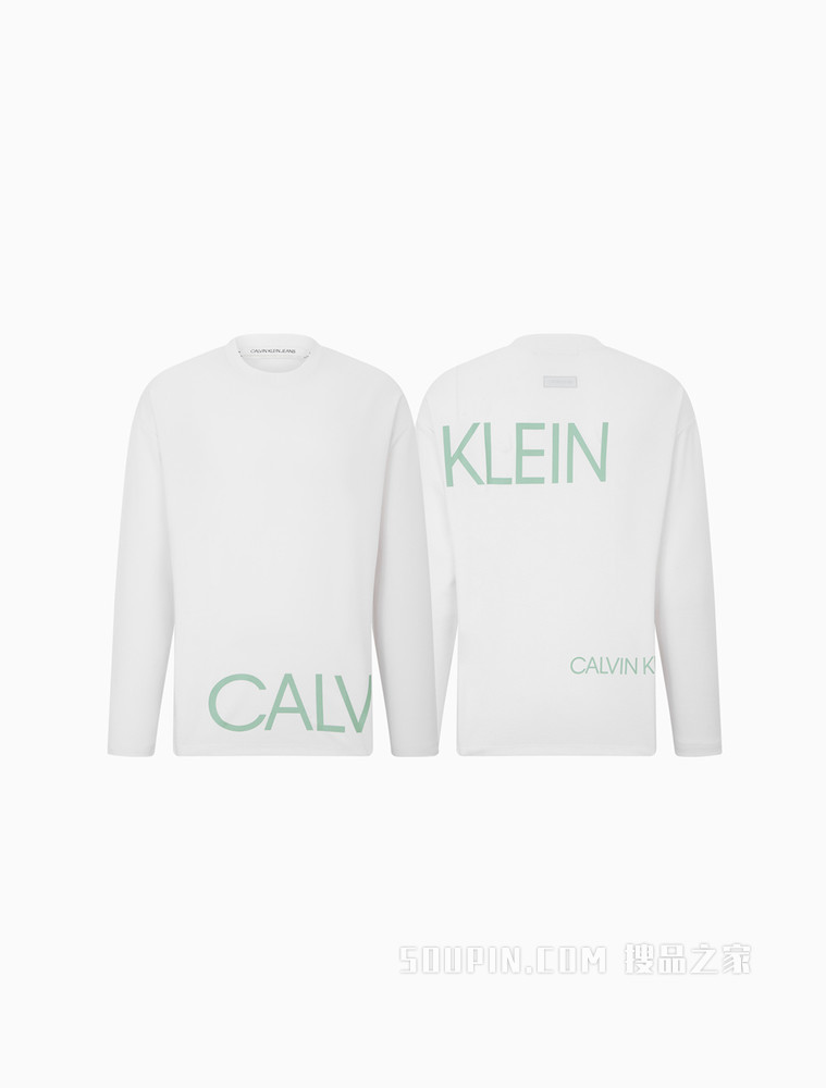 Calvin Klein 男女同款简约时尚圆领LOGO印花长袖T恤J400152