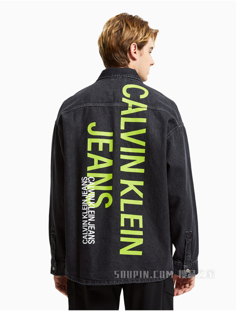 Calvin Klein 男士纯棉醒目LOGO印花牛仔衬衫J319044
