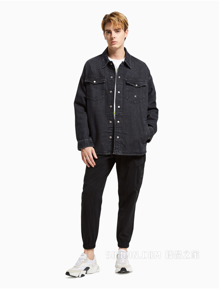 Calvin Klein 男士纯棉醒目LOGO印花牛仔衬衫J319044