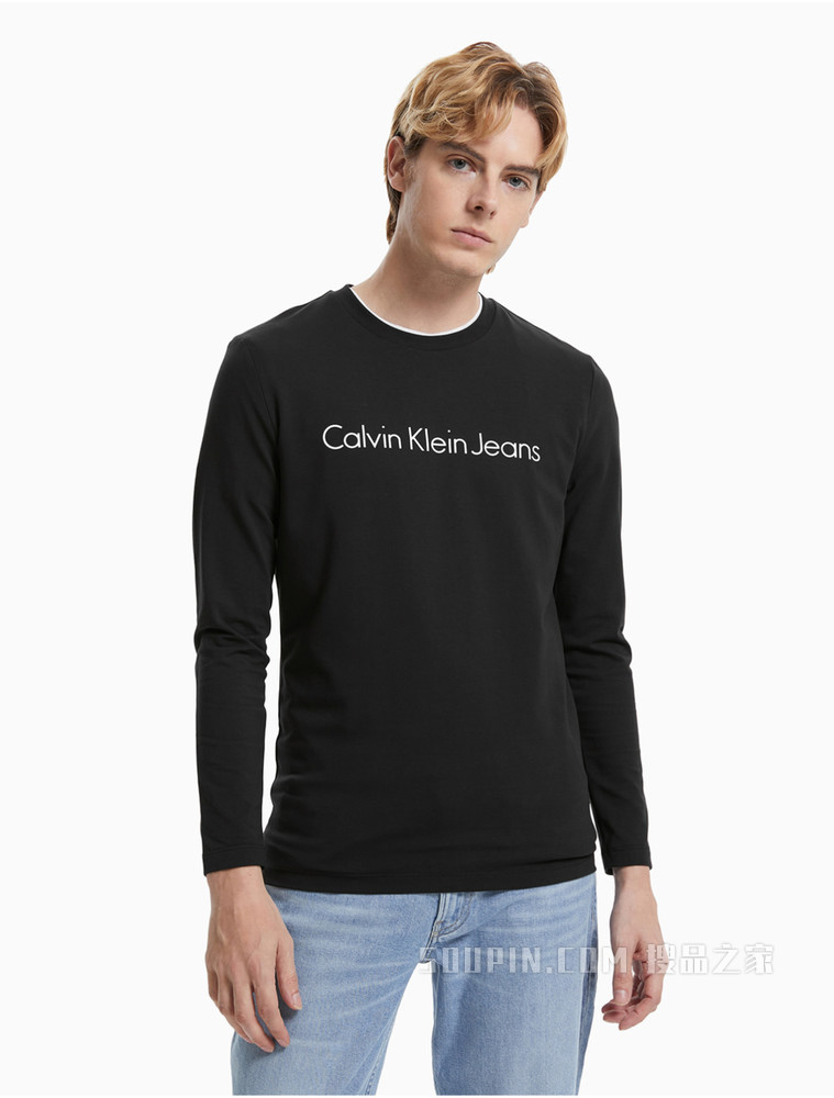 Calvin Klein男士长袖潮流LOGO印花圆领T恤J319918