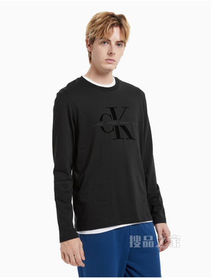 Calvin Klein 男装立体植绒LOGO全棉圆领长袖T恤J319613