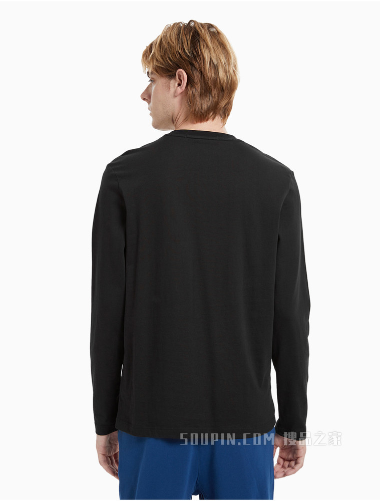 Calvin Klein 男装立体植绒LOGO全棉圆领长袖T恤J319613