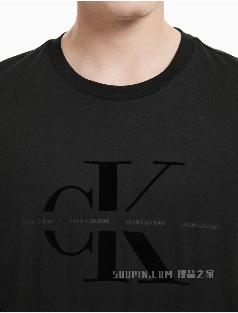 Calvin Klein 男装立体植绒LOGO全棉圆领长袖T恤J319613