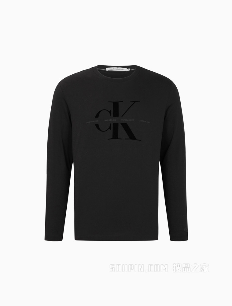 Calvin Klein 男装立体植绒LOGO全棉圆领长袖T恤J319613