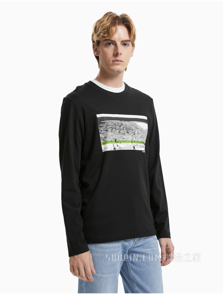 Calvin Klein 男装时尚复古图案印花圆领长袖T恤J319611