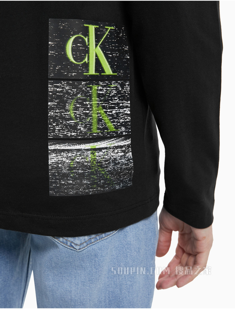 Calvin Klein 男装时尚复古图案印花圆领长袖T恤J319611