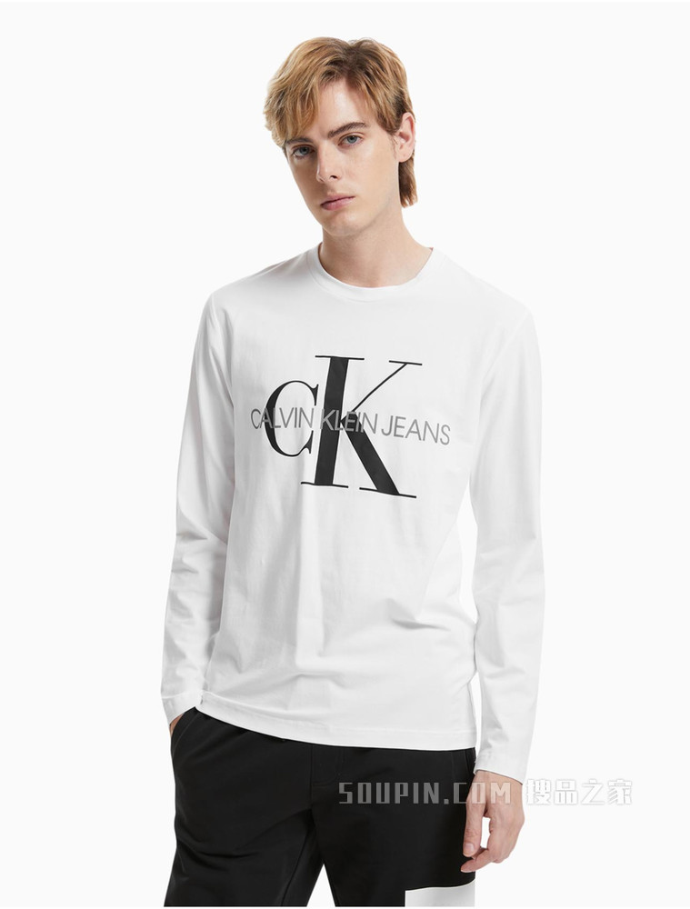 Calvin Klein 男款休闲潮流简约印花LOGO长袖T恤J318473