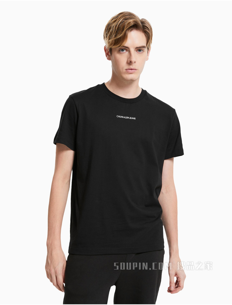 Calvin Klein 男装时尚层叠LOGO印花圆领短袖T恤J319634