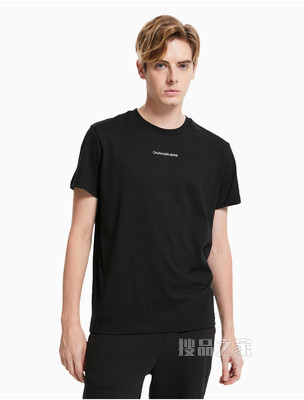Calvin Klein 男装时尚层叠LOGO印花圆领短袖T恤J319634