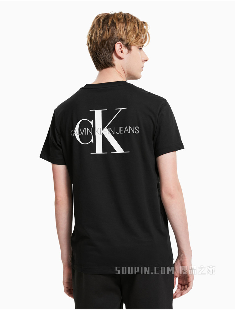 Calvin Klein 男装时尚层叠LOGO印花圆领短袖T恤J319634