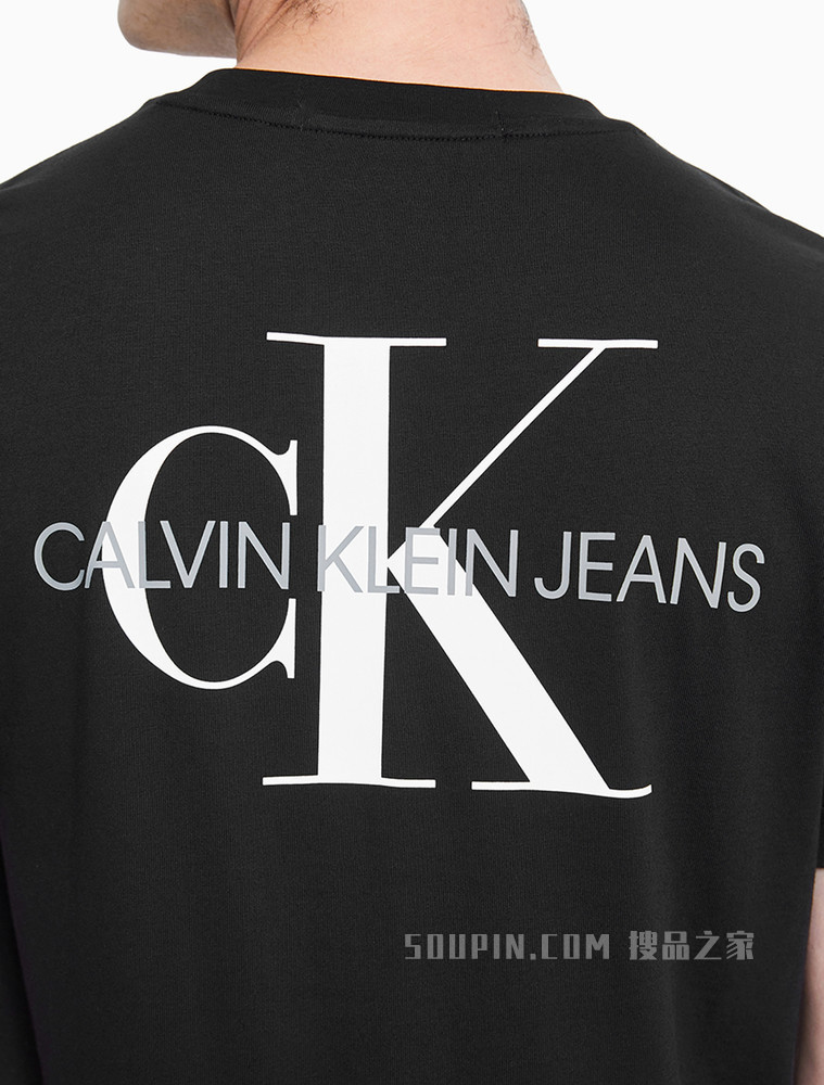 Calvin Klein 男装时尚层叠LOGO印花圆领短袖T恤J319634
