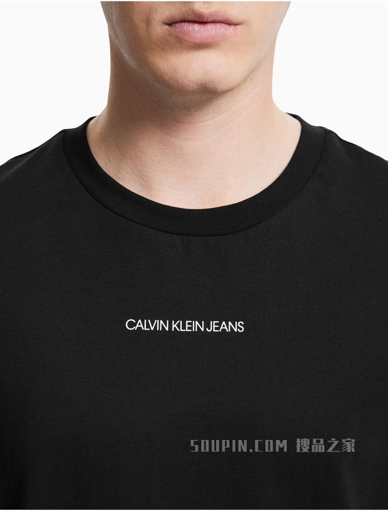 Calvin Klein 男装时尚层叠LOGO印花圆领短袖T恤J319634