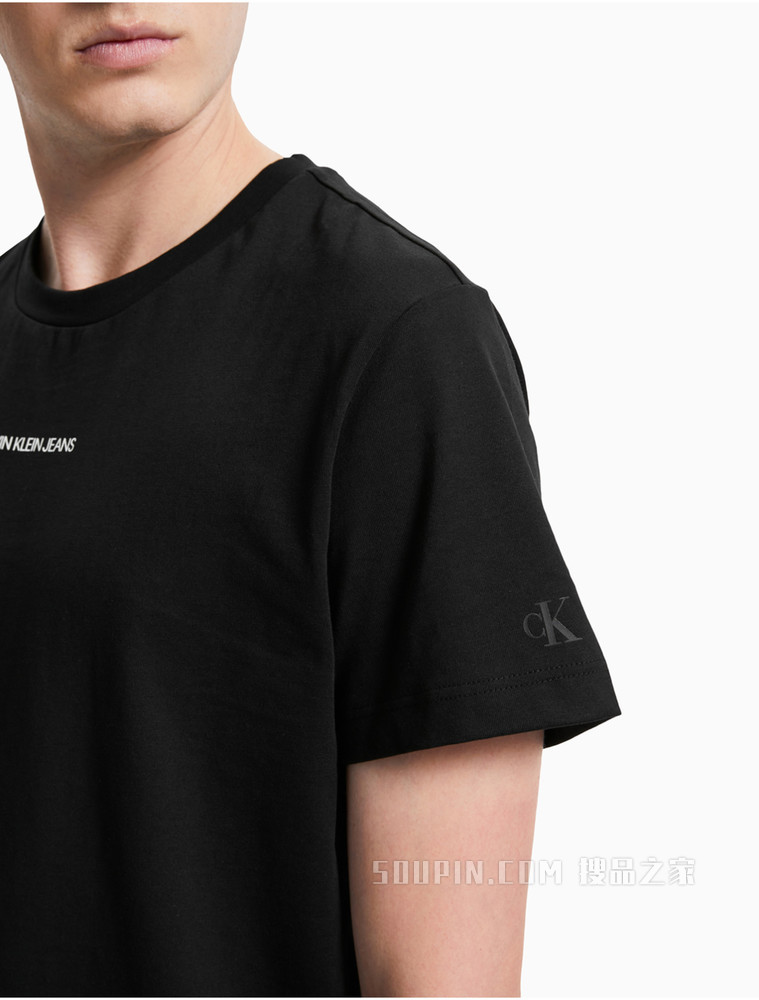 Calvin Klein 男装时尚层叠LOGO印花圆领短袖T恤J319634