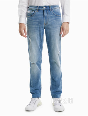 Calvin Klein 男士低腰水洗做旧破洞时尚牛仔裤J319332