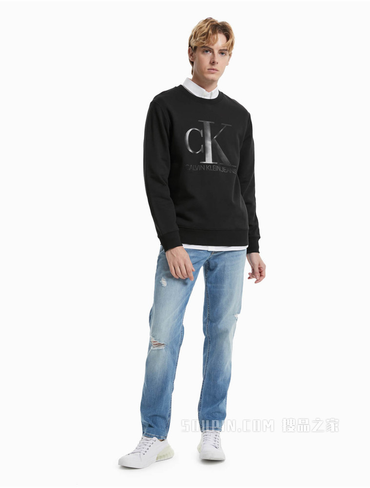 Calvin Klein 男士低腰水洗做旧破洞时尚牛仔裤J319332