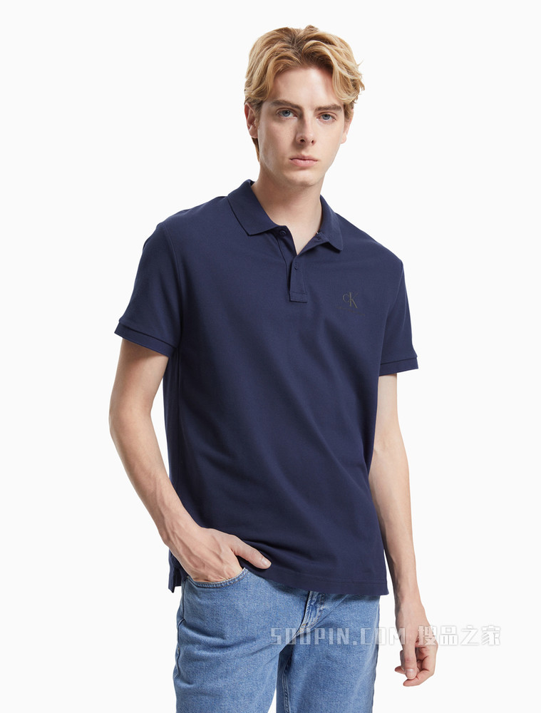 Calvin Klein 男装两粒扣半开襟罗纹翻领网眼针织短袖polo衫 J319635