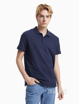 Calvin Klein 男装两粒扣半开襟罗纹翻领网眼针织短袖polo衫 J319635