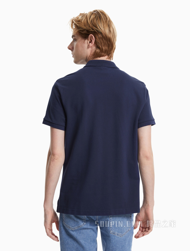 Calvin Klein 男装两粒扣半开襟罗纹翻领网眼针织短袖polo衫 J319635