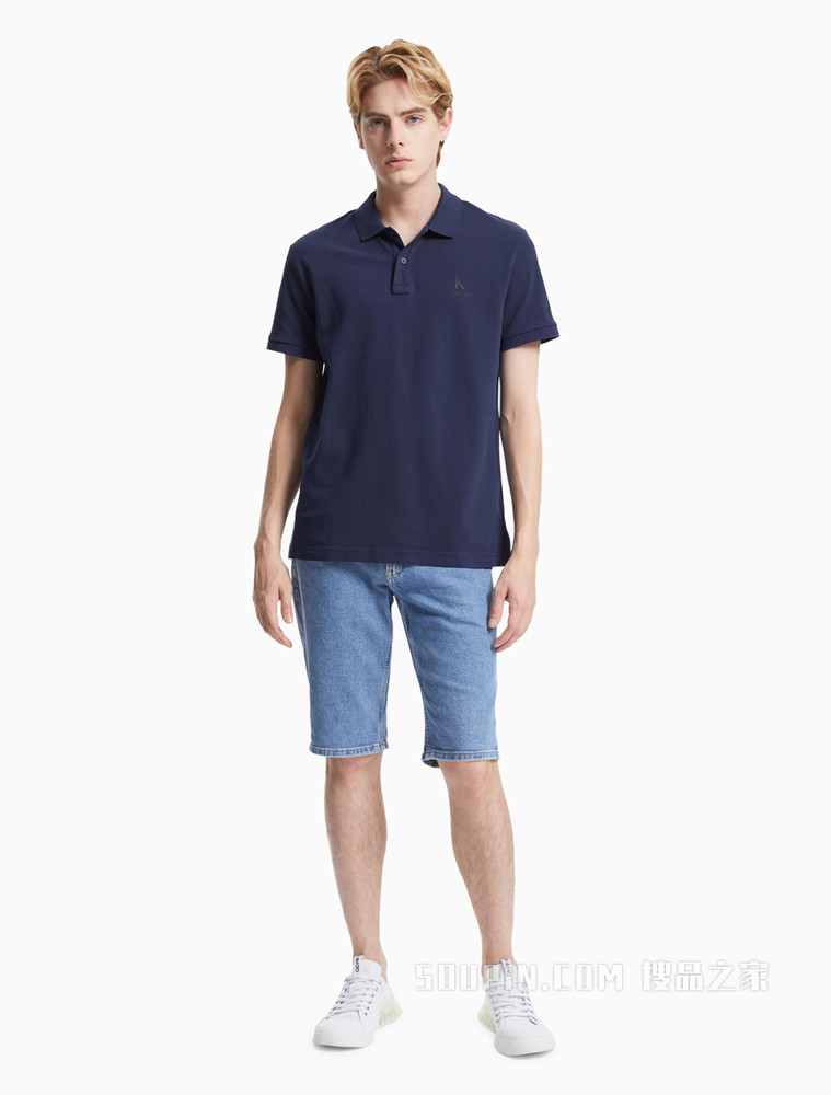 Calvin Klein 男装两粒扣半开襟罗纹翻领网眼针织短袖polo衫 J319635