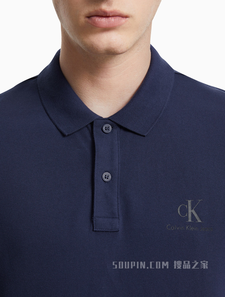 Calvin Klein 男装两粒扣半开襟罗纹翻领网眼针织短袖polo衫 J319635