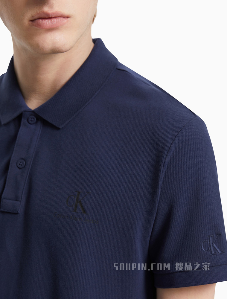 Calvin Klein 男装两粒扣半开襟罗纹翻领网眼针织短袖polo衫 J319635