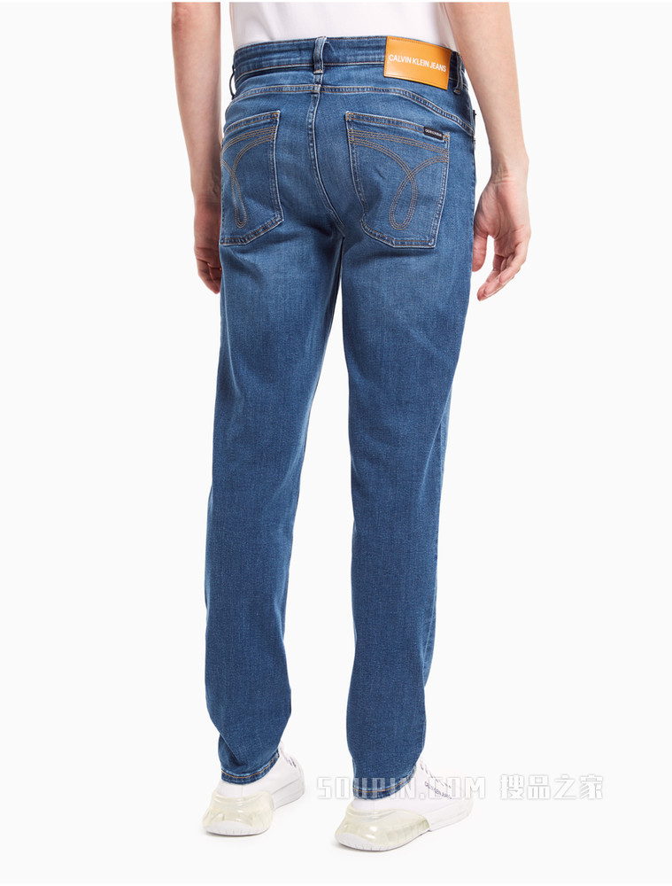 Calvin Klein 男士低腰紧身合体蓝色水洗牛仔裤J319360