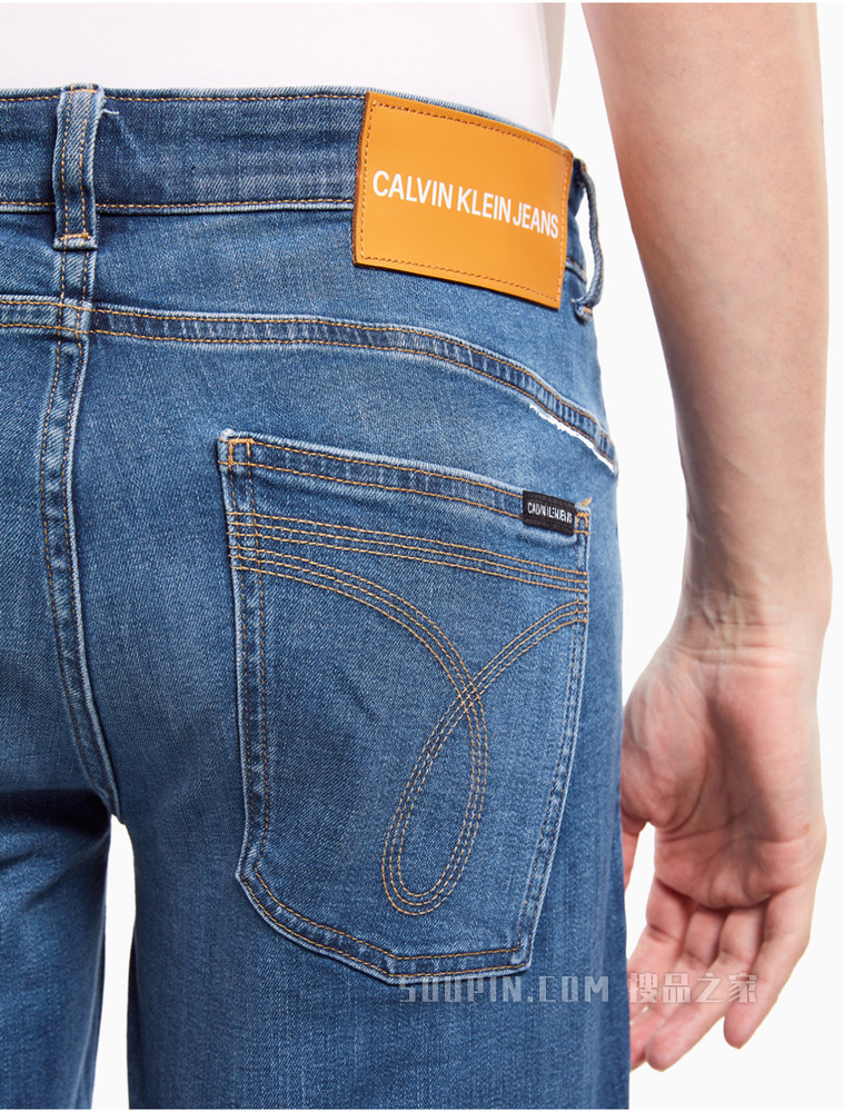 Calvin Klein 男士低腰紧身合体蓝色水洗牛仔裤J319360