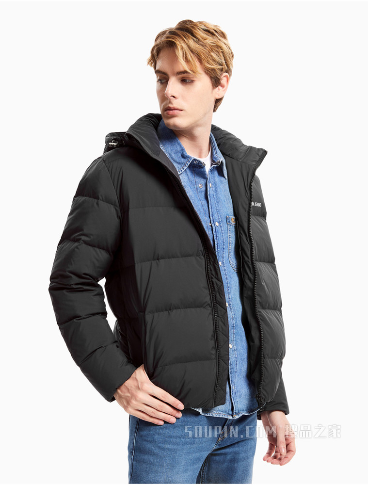Calvin Klein 男士可拆卸连帽时尚LOGO拉链羽绒服ZM01830