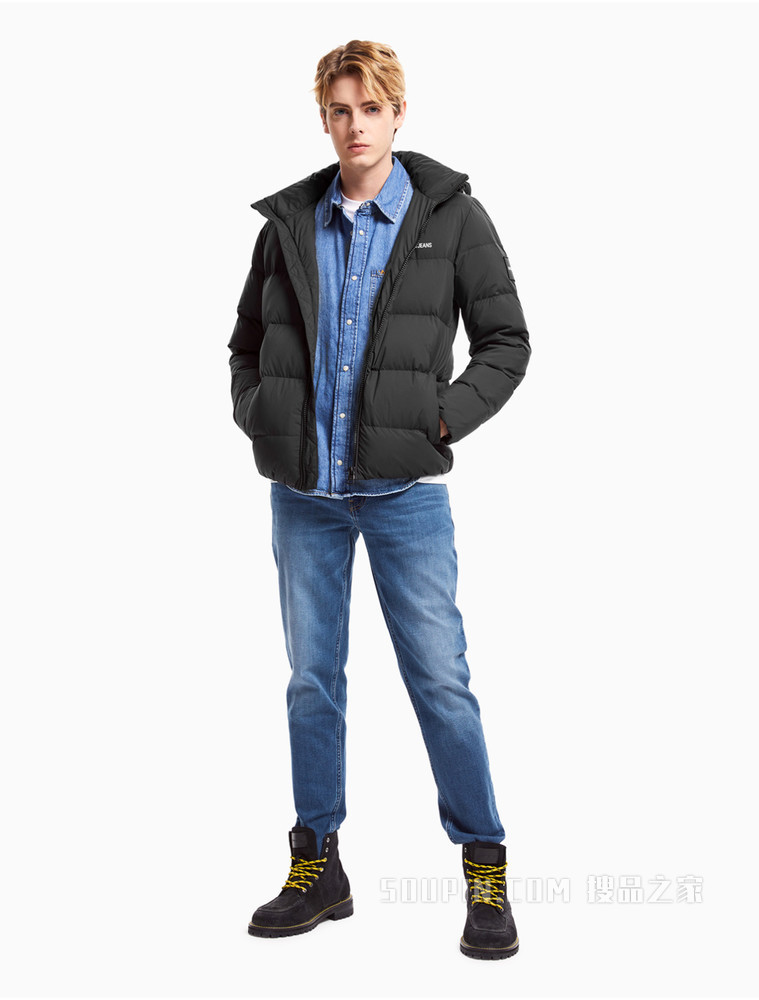 Calvin Klein 男士可拆卸连帽时尚LOGO拉链羽绒服ZM01830
