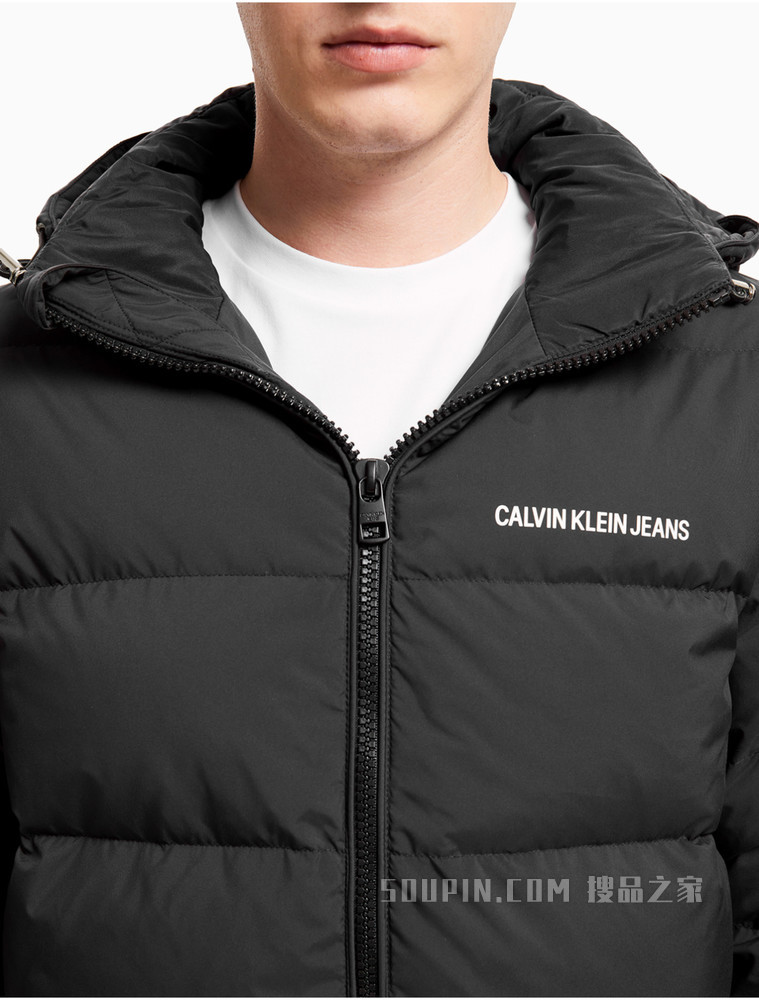 Calvin Klein 男士可拆卸连帽时尚LOGO拉链羽绒服ZM01830