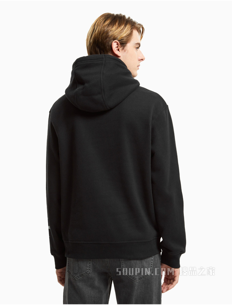 Calvin Klein 男士抽绳连帽大幅LOGO印花加绒卫衣J319366