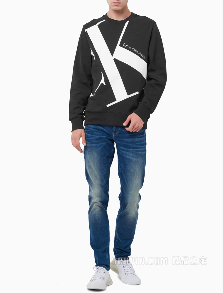 Calvin Klein 男女同款新年红棉质大LOGO印花情侣卫衣J318474