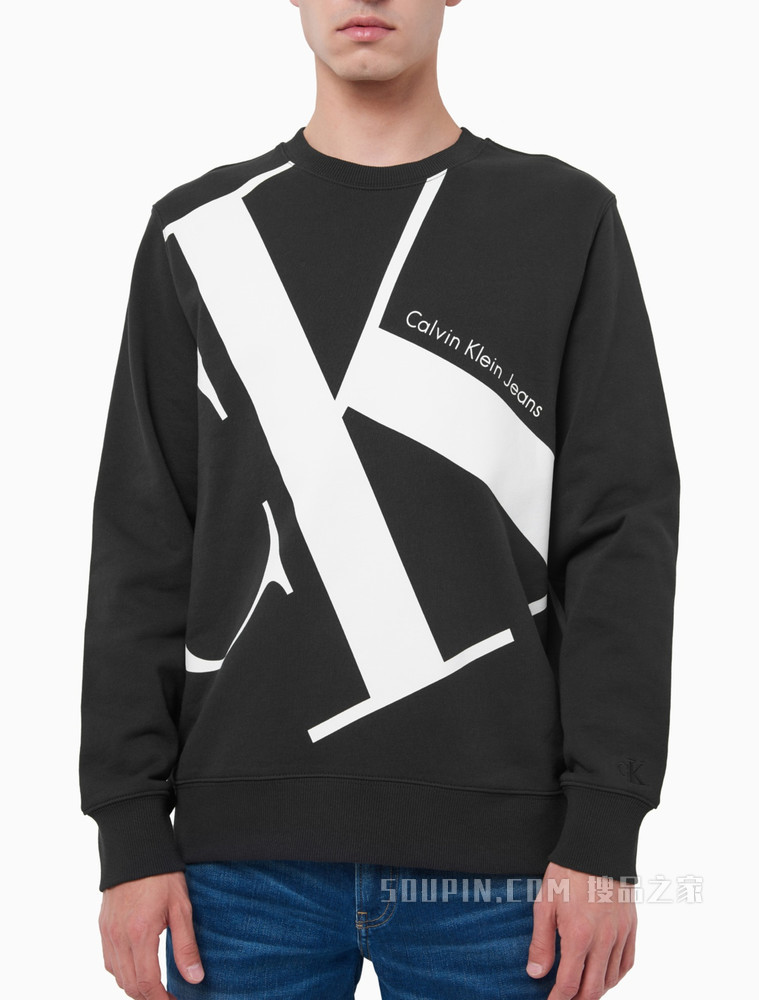 Calvin Klein 男女同款新年红棉质大LOGO印花情侣卫衣J318474
