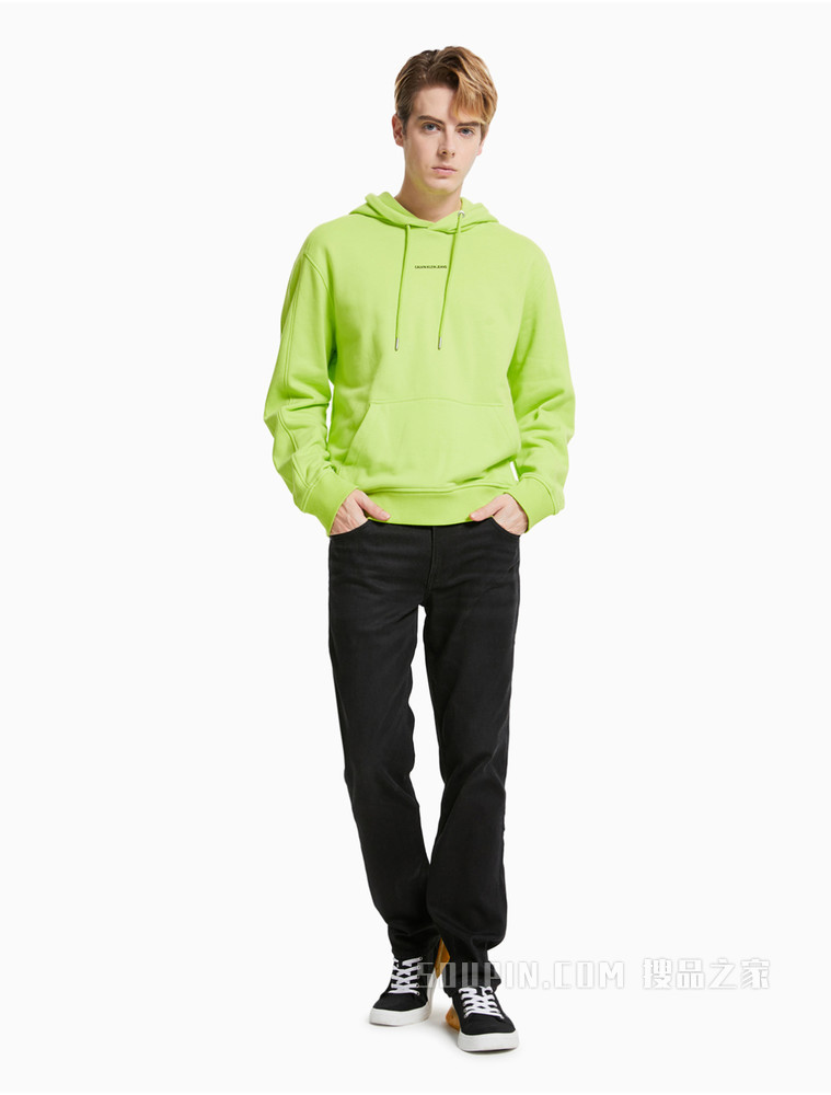 Calvin Klein 男士纯棉抽绳连帽立体LOGO卫衣J317388