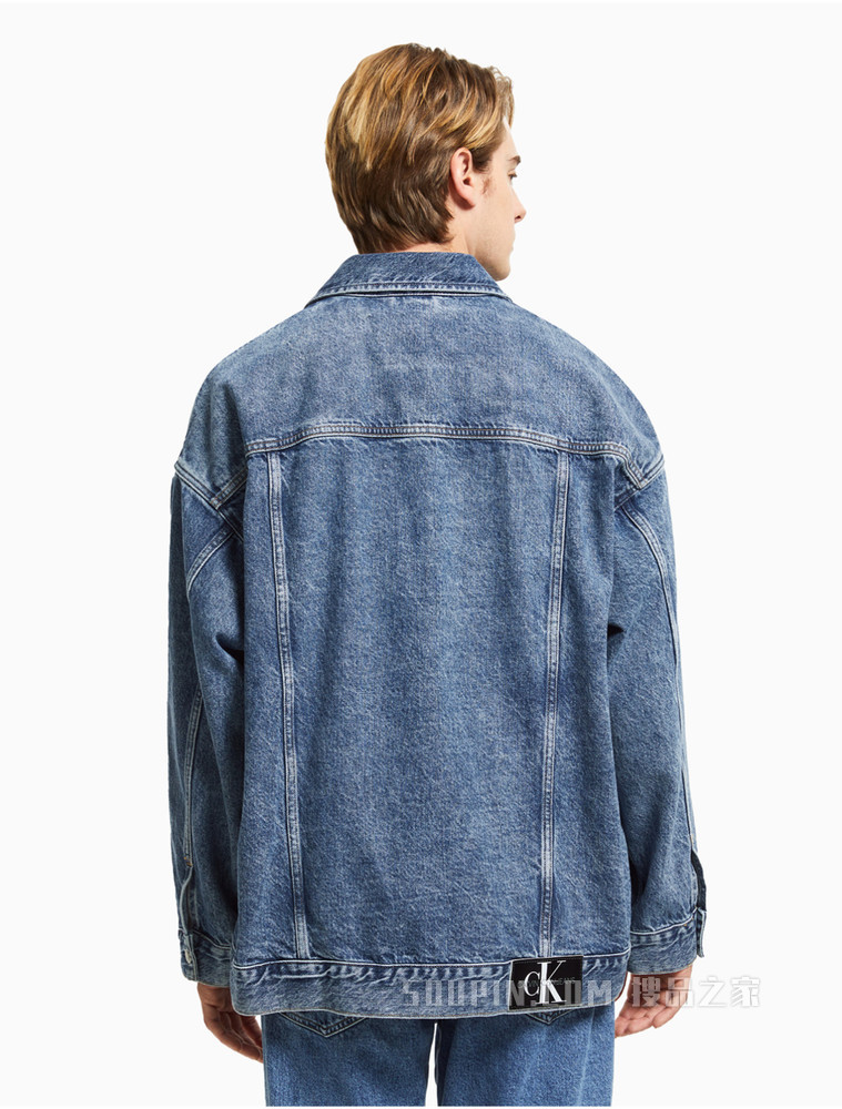 Calvin Klein 男士纯棉翻领LOGO贴片水洗牛仔外套J319047