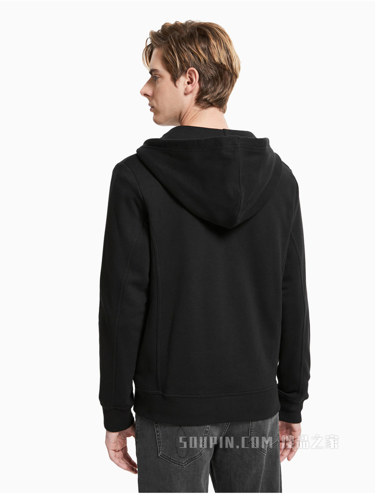 Calvin Klein 男士休闲拉链连帽镂空LOGO加绒卫衣J319362
