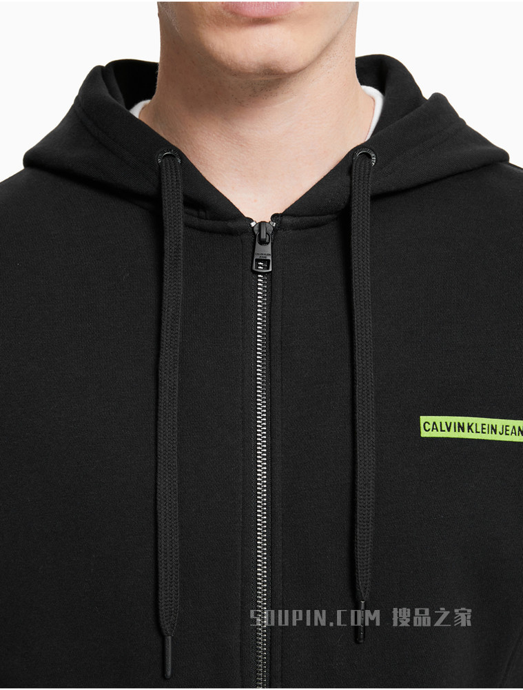 Calvin Klein 男士休闲拉链连帽镂空LOGO加绒卫衣J319362