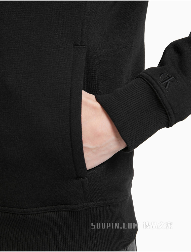 Calvin Klein 男士休闲拉链连帽镂空LOGO加绒卫衣J319362