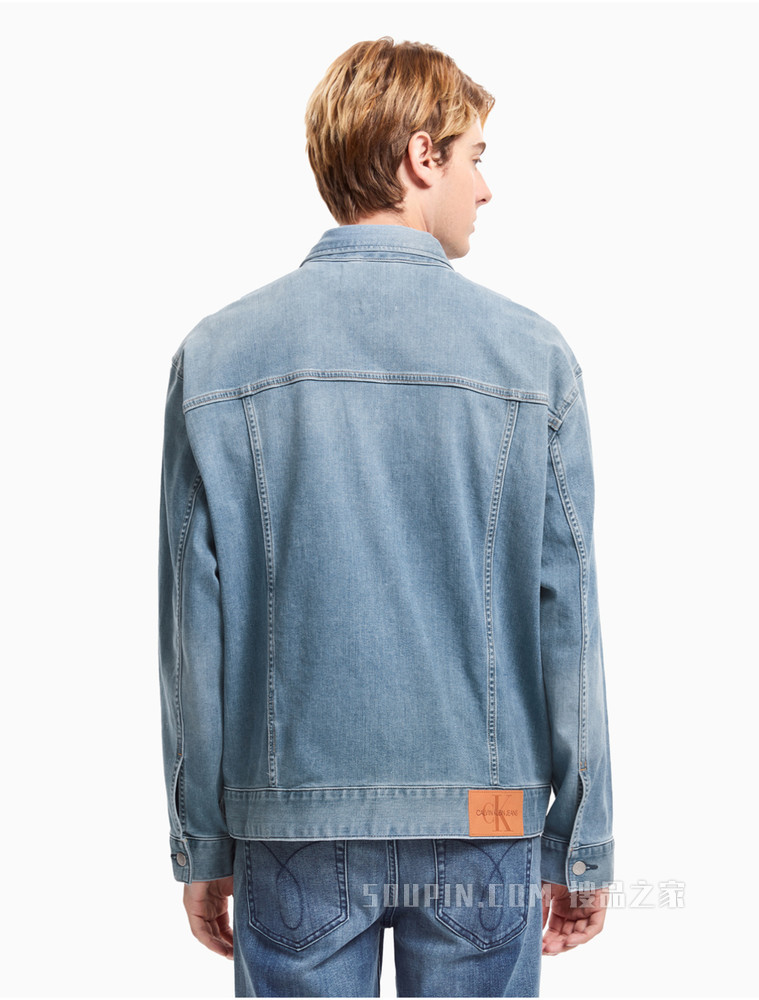 Calvin Klein 男士翻领纽扣水洗口袋牛仔外套J317964