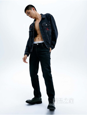 Calvin Klein男士低腰合体版磨白反面磨绒牛仔裤J319333
