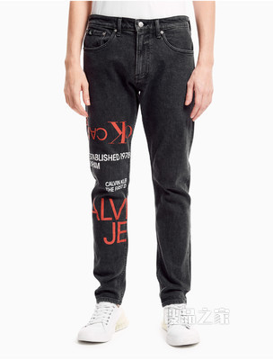 Calvin Klein 男士中腰楔形醒目印花字母牛仔裤J319600